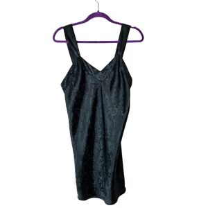 Vintage Hana Sung Floral Satin Slip Dress M Black Whimsygoth Vamp Lingerie Sexy